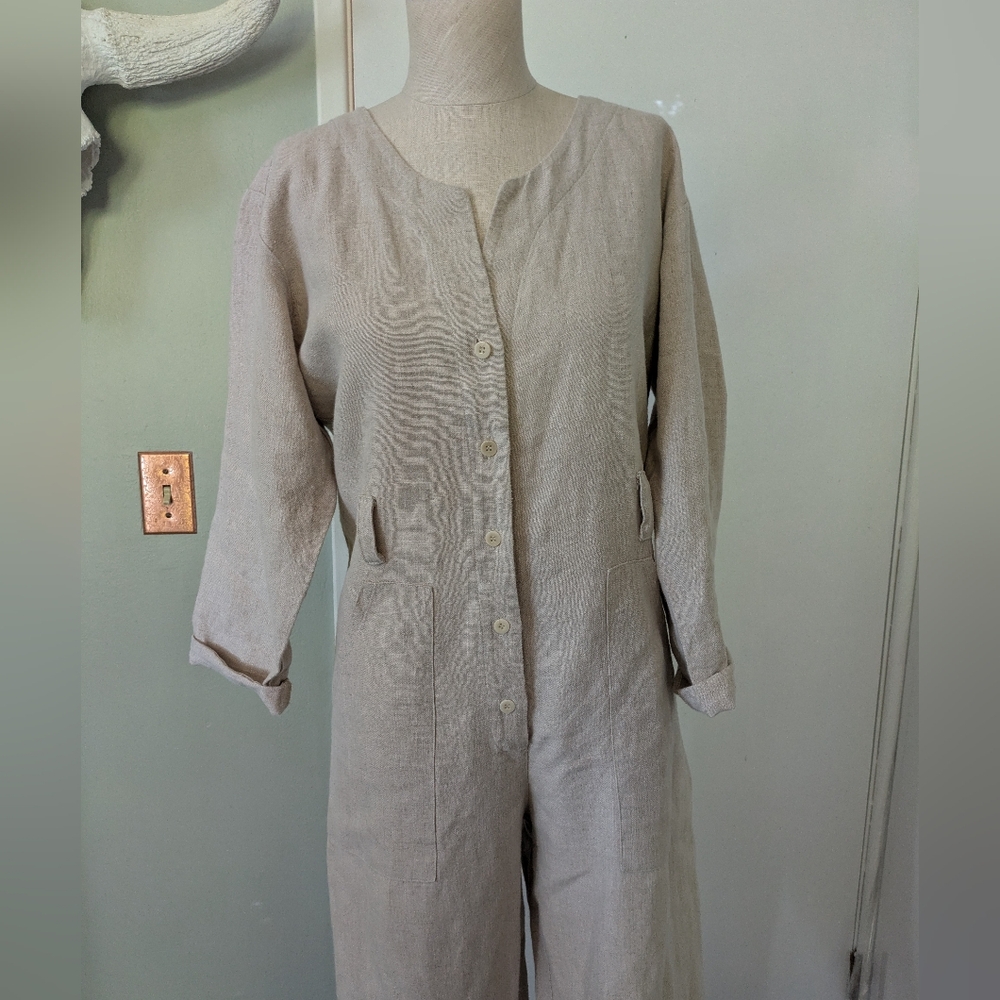 OZMA California Casual Linen Jumpsuit S Natural Tan Canerom - Picture 13 of 15